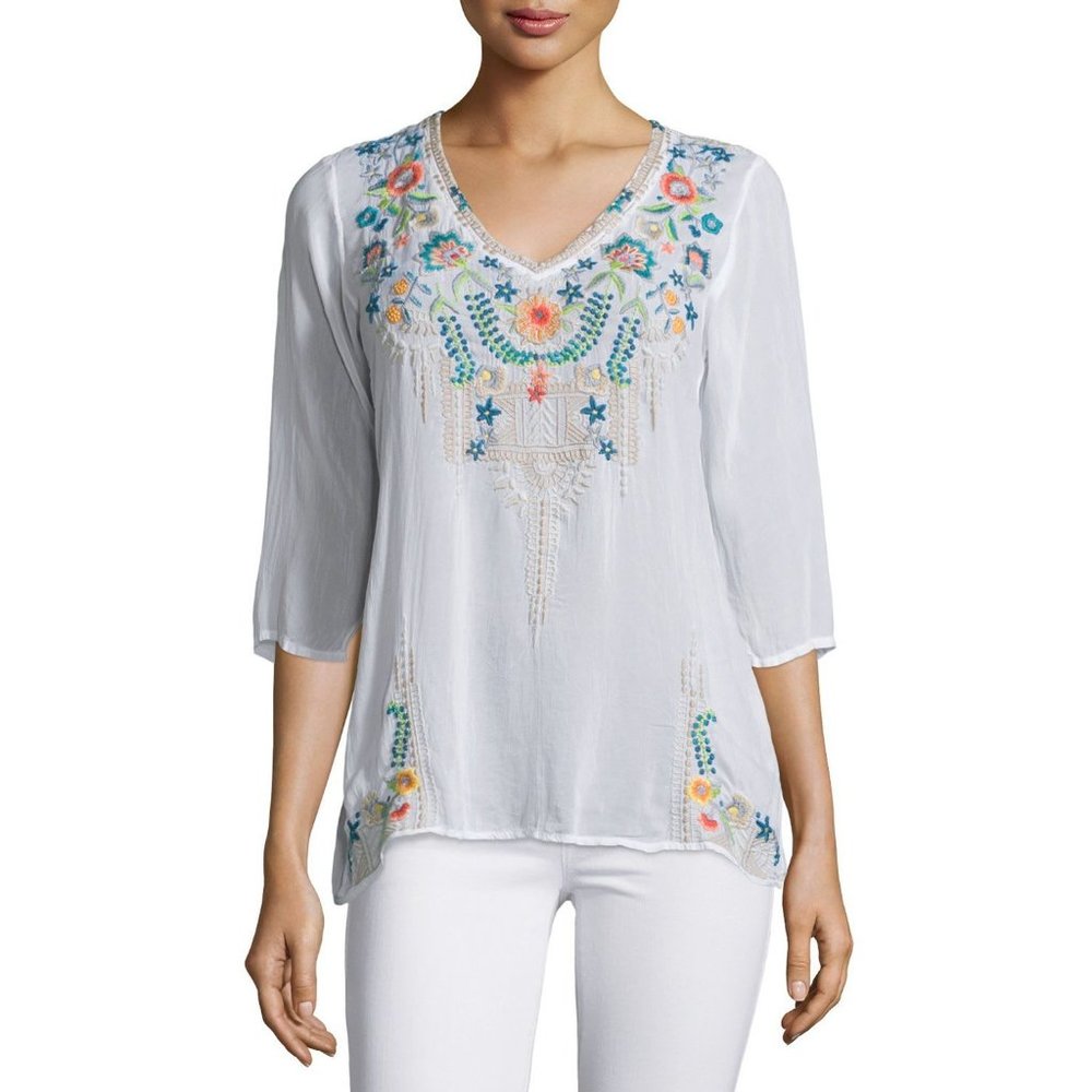 JOHNNY WAS Tropic Embroidered‎ Blouse Size S